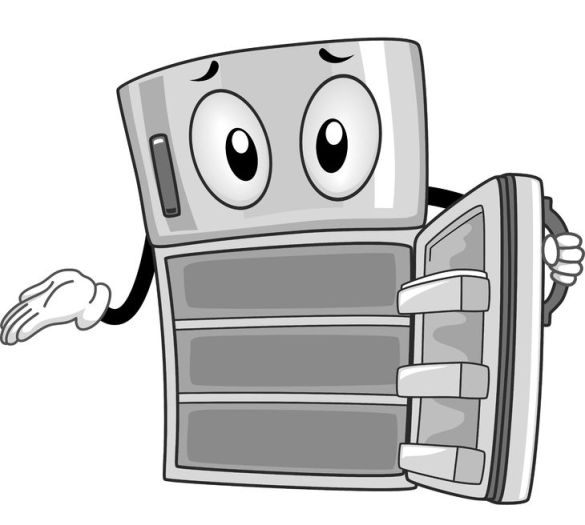 38644550 - mascot illustration of an empty refrigerator showing its insides